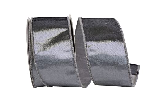 Ribbon - Designer Plush Velvet Elite Wired Edge Ribbon, Grey, 2-1/2 Inch, 10 Yards