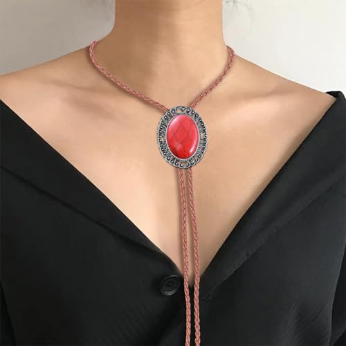 Image of GelConnie Native American Bolo Tie Rodeo Cowboy Leather Necktie Western Necklace Costume Accessories for Men,Women