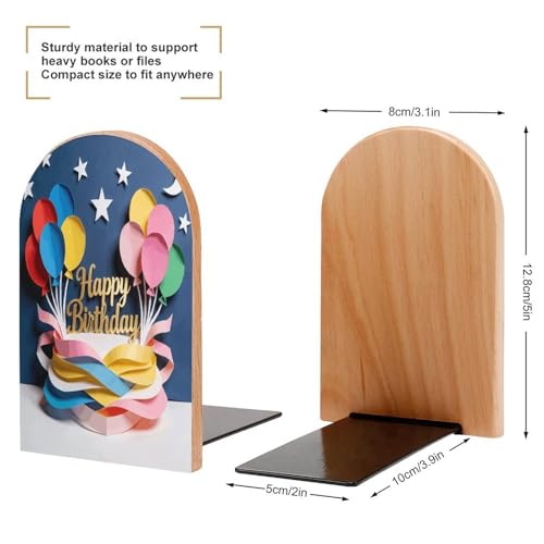 Sujetalibros de globos resistente con base de madera para organizar estantes 3