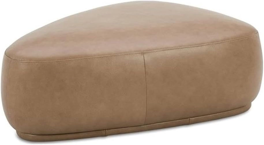 Pemberly Row 44" Rounded Triangle Cocktail Ottoman, Tuscan Tan Top Grain Leather, Fully Upholstered, Durable Plywood Frame, Contemporary Design for Living Room Seating or Footrest