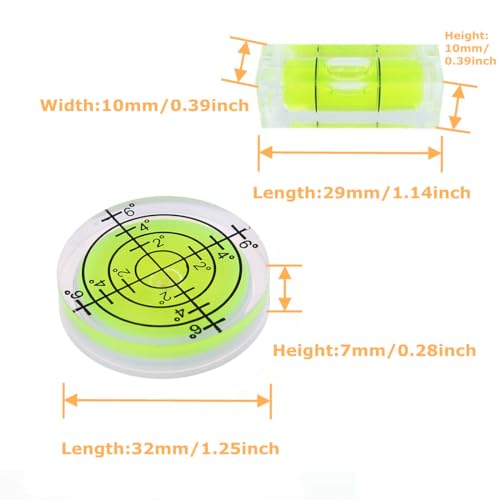 LAIESYA 8Pcs Small Bubble Spirit Level Mini Square Levels Measuring Tools for Balancing Frame, Mural, Picture Hanging, Turntable, Tripod, Camera, Phonograph, 10x10x29mm, 32x7mm (Set A)