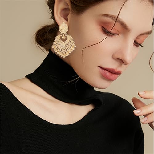 Bohemian Chandelier Earrings for Women Vintage Jhumkas Indian Earrings Boho Ball Tassel Large Earrings Ethnic Flower National Mexico Gypsy Earrings Lightweight Indian Bollywood Jewelry4