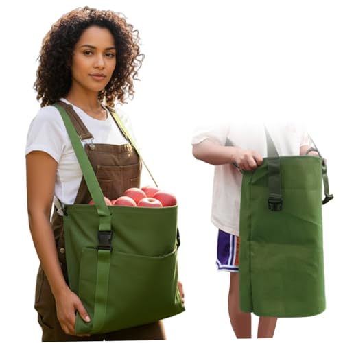 Bemonew Harvest Apron, Harvesting Apron with Large Picking Pouch Heavy-Duty Adjustable Cross Back Garden Tools for Fruit & Vegetable Harvesting