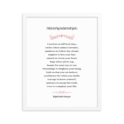 Ralph Waldo Emerson Poem Print, This is My Wish for You - Framed Print - Literary Art Wall Decor - White Frame