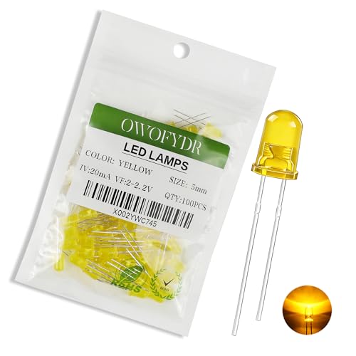 Image of OWOFYDR 100 5mm Yellow diffused LED diode lamp (Color Lens Frosted Round DC 3V 20mA) Lighting Bulb lamp Electronic Component Indicator Light Emitting diode