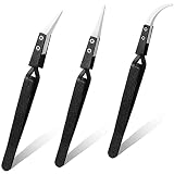 3 Pieces Reverse Ceramic Tweezers Pointed Curved Tips Tweezers Non-conductive Soldering Tweezers for