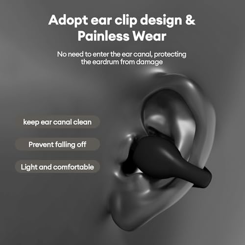 Transformers Open Ear Headphones Clip On Wireless Earbuds 5.4 Bluetooth Earphones, 60 Hours Playtime IPX4 Waterproof Sports Bone Conduction Ear Buds for Workout Running Driving with Android iOS Grey