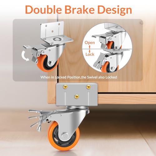 Caster Wheels,3 Inch L-Shaped Casters Set of 4 Heavy Duty,8-Pack Industrial Casters with Brake Polyurethane Wheels, Locking Caster Wheels for Furniture and Workbench by BOSGEOT - Image 5