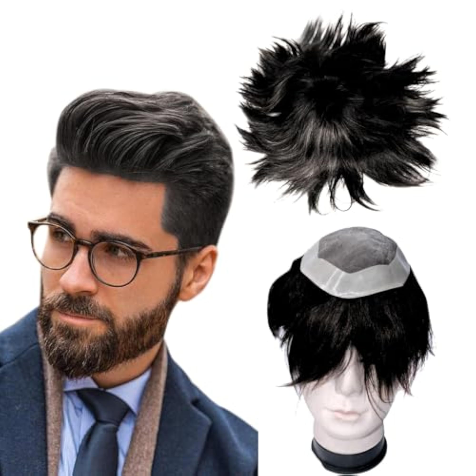 Men's Monofilament Human Hair Patch Toupee Wig