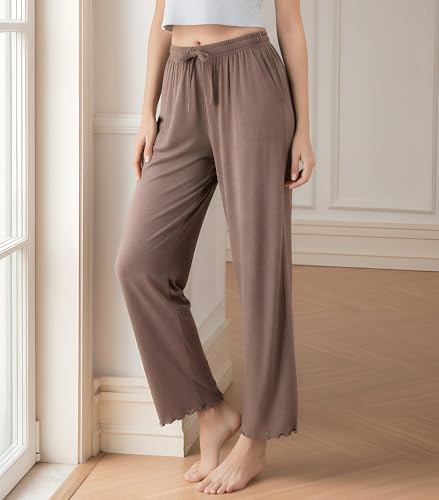 Image of DAVID ARCHY Women Pajama Pants Bamboo Rayon Comfy Cooling Lounge Sleep Flowy Casual Wide Leg Pj Bottom with Pockets 1 /2 Pack