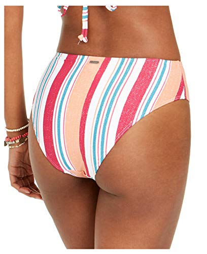 Roxy Calcinha de biquíni listrada de cintura alta, Rosa escuro, L
