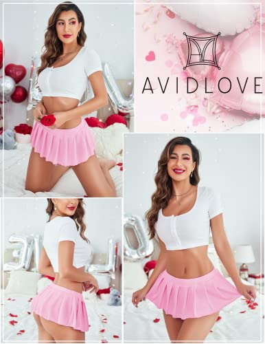 Avidlove Women Sexy Role Play Pleated Mini Skirt Ruffle Lingerie For Schoolgirl #TOP2