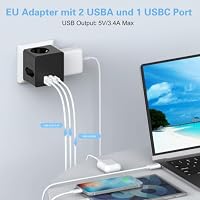 Steckdosenwürfel ohne Kabel, Steckdosenadapter mit USBC für DE/NL/ES/SE/FR, 4000W Cube Mehrfachsteckdose mit 3 USB, 3 Fach Mehrfachstecker für Steckdose mit Überspannungsschutz & Kindersicherung – Ansicht 3