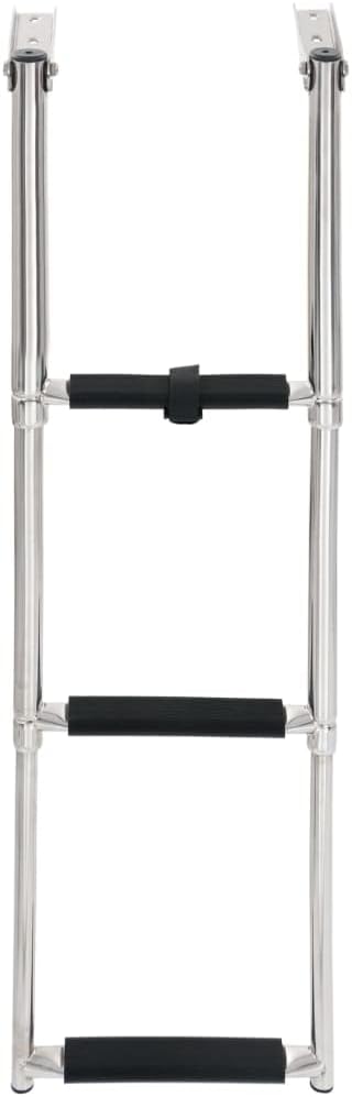 vidaXL Telescopic Folding Boarding Ladder - 4-Step Stainless Steel - Compact, High Strength, Slip-Proof Tread, with Mounting Accessories.
