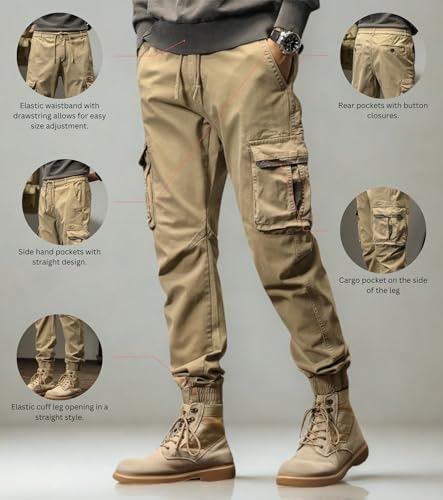 Image of L'MONTE Imported Cargo Joggers for Men | Cotton Cargo Pants for Men | Slim Fit Casual Jogger Pants | Elastic Waist Stretch Trousers