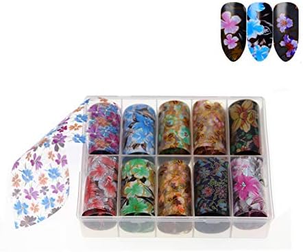 10 Rolls Big Flower Holographic Nail Art Foil Transfer Stickers Starry Sky Sticker Nail Decals DIY Nail Salon Art Manicure Accessories (style 03)