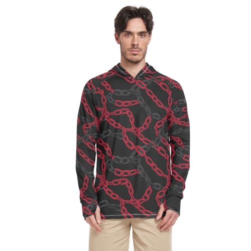 Sweat à capuche de protection solaire UPF 50+ pour homme, rashguard léger de plage noir et rouge