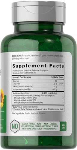 Horbäach CL24861 Sunflower Lecithin Softgel Capsules | 2400Mg | 60 Pills | Naturally Occurring Phospholipids | Non-Gmo, Gluten Free Supplement thumb #1
