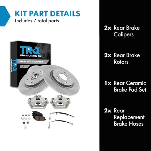 Image of TRQ Rear Brake Pad and Rotor Set Ceramic 328mm Rotors Calipers Compatible with 2012-2016 Chrysler Town and Country 2012-2018 Dodge Grand Caravan 2013-2015 Ram Cargo Van