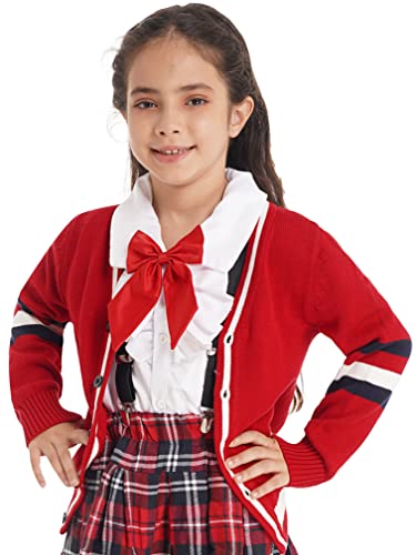 easyforever Kids Girls Boys Cardigan V-Neck Knitted Sweater Striped Print Button Up School Uniform Knitwear Outerwear2