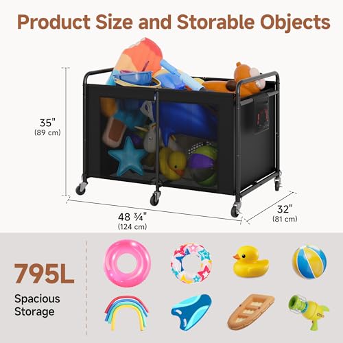 StorageWorks 210 Gallon Pool Float Storage, Mesh Pool Toy Storage Bin with Wheel and Side - image 2
