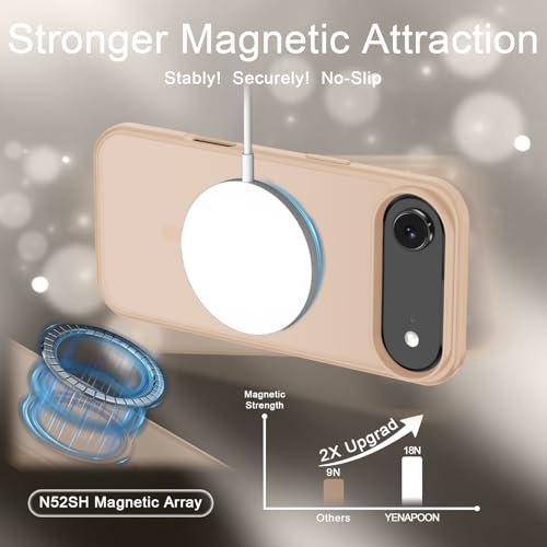 Image of YENAPOON for iPhone Air Case, Matte Magnetic Phone Cover [with 1 Screen Protector] [Support for MagSafe] [Shockproof Military Grade Protection] Translucent Frosted Back, Coral Pink