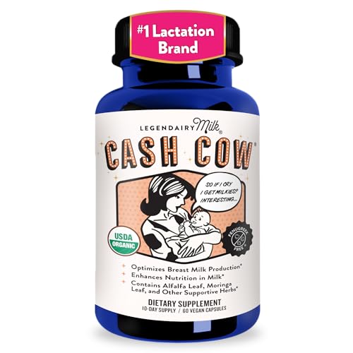 Image of Legendairy Milk Cash Cow Lactation Supplement, Moringa, Alfalfa, and Goat's Rue Breastfeeding Supplement for Milk Supply Increase, Fenugreek-Free, Certified Organic, Vegan, Non-GMO, 60 Capsules