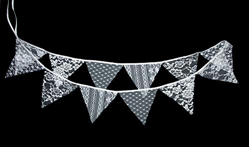Image of LOVENJOY White Floral Lace Pennant Banner, Fabric Triangle Lace Bunting Flag Garland - 10.8 Feet (Pack of 3)