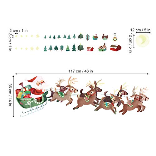 Decalmile Christmas Window Wall Decals Watercolor Santa Claus And Reindeer Wall Stickers Kids Room Home Party Shop Window Decorations(W: 46 Inches) #TOP4