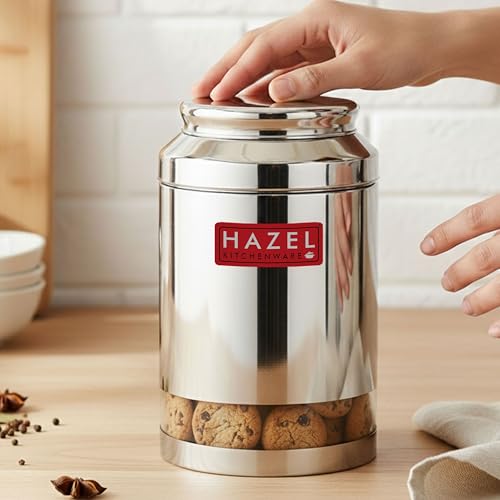 Image of HAZEL Stainless Steel Transparent Storage Jar, 2500 ML | Airtight Container for Pulses, Grains, Sugar & Snacks