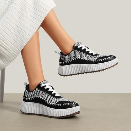 Image of DREAM PAIRS Women Chunky City Tweed Comfortable Casual Platform Fashion Sneaker