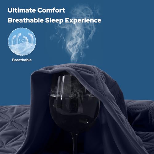 Image of 2 Pack Waterproof Mattress Protector, Twin XL Size Mattress Pad with Deep Pocket 6 inch-15 inch Depth, Soft Breathable Dirt-Proof Single Bed Mattress Cover for Bedroom, Dorm Room (Navy Blue)