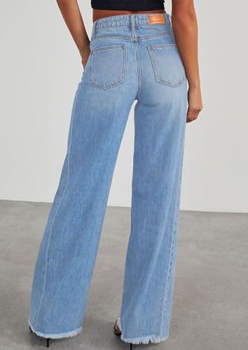 Image of PRETTYGARDEN Women's Wide Leg Jeans Raw Hem Denim Pants