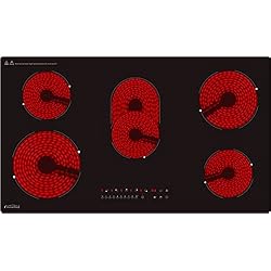 Cocina De Induccion Invisible Placa vitrocerámica empotrada de 90 cm, placa de cocción eléctrica de 5 quemadores con zona de cocción ovalada, placa calefactora de 8400 W con bloqueo para niños y 9 niveles de potencia
