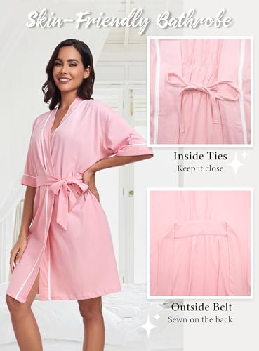 Image of EA'S SECRET Robes for Women Summer Lightweight Bathrobe Bamboo Short Kimono Robe Soft Spa Bath robe Sleepwear for Ladies