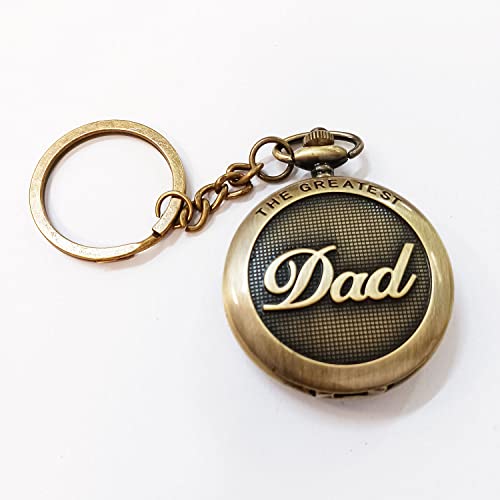 Image of Dad Pocket Watch Keychain Gift for Father - Vintage Father's Day Birthday Gift for Papa, Daddy & Father-in-Law, Classic Metal Keyring Keepsake for Men