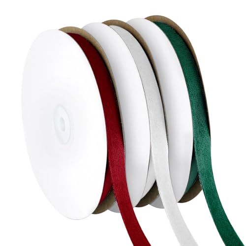 3 rolos de fitas finas de veludo de 30 metros, fitas para embrulho de presente, guirlanda de árvore