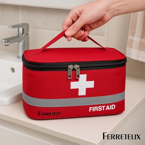 FERRETELIX® Botiquin neceser REFLECTANTE ROJO primeros auxilios con dotacion 26 cm x 14 cm x 14 cm Completo Emergencia, Para Viaje y Acampada, Hogar, Coche, Supervivencia, Excursión, Montaña - imagen 7