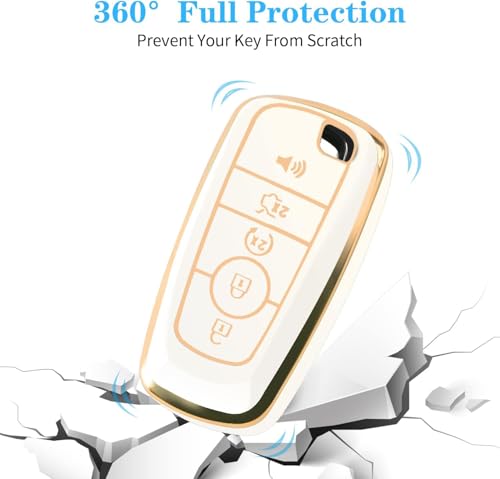 Image of for Ford Key Fob Cover with Keychain, Soft TPU Key Case Shell Full Protection for Ford Explorer Fusion Escape Edge Expedition F150 F250 F350 F450 F550 Maverick Mustang(White-Brown Keychain)