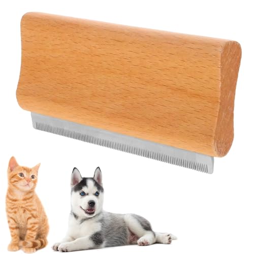 DEEUCHIS Wooden Deshedding Brush for Dogs, Cats & Horses, Deshedding Grooming Tool Curry Comb Pet Hair Removal Tool, Deshedding Dog Brush Combs for All Hair Types (4.33 Inch)