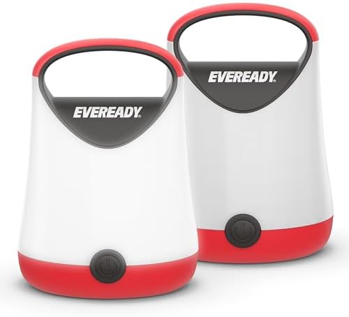 Eveready LED Camping Lantern X-250 (2-Pack), Super Bright Tent Lights, Rugged Water Resistant LED Lanterns, 100 Hour Run-time (Batteries Included), Red and Black