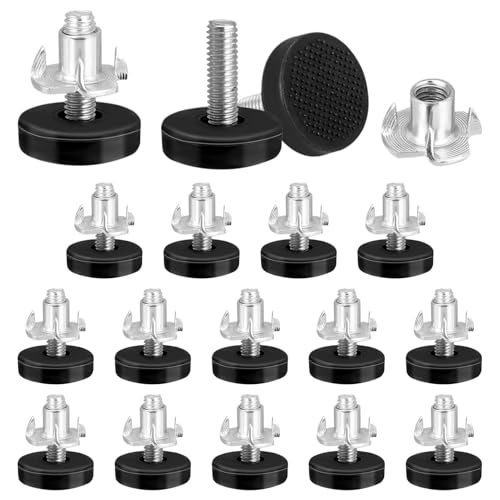AUTUUCKEE 16 Pcs Adjustable Levelling Feet, M6 Adjustable Feet Thread Height Furniture Levellers with T-Nuts Screw In Adjustable Feet for Furniture Feet for Table Cabinets Chairs Stool Legs