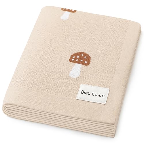 Image of Bleu La La Unisex Baby Swaddle Blanket 100% Cotton Buttery Soft Cozy Receiving Swaddle Stroller Blanket for Shower Gift Registry for Newborns, Infants, Toddlers (Mushroom - Cream)