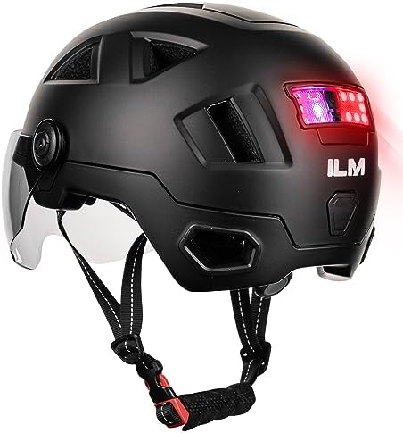 ILM Smart Adult Bike Helmet with Automatic G-Sensor Turn Signal & Brake Warning LED Light Control, Road Cycling Bicycle Helmets for Men Women E3-12LS Matte Black Large X-Large