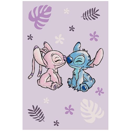 Disney Stitch Violeta Claro Suave Manta Fleece Polar, Colcha para Cama de niños 100x150 cm, Oeko-Tex (C)