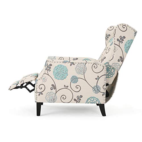 Christopher Knight Home Ellyn Fabric Recliner (Set Of 2), Light Beige With Blue Floral, Dark Brown #TOP4