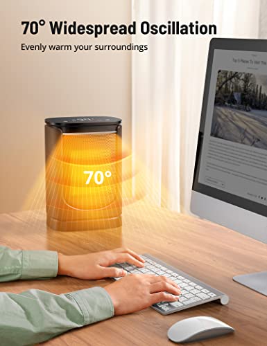 Space Heater 70 Oscillating Small Space Heater With Thermostat, 1500W Ptc Ceramic Heater With 3 Modes,12H Timer,Safe&Fast-Quiet Heat,Portable Electric Heaters For Office Indoor Use,Bedroom,Home,10 In #TOP3