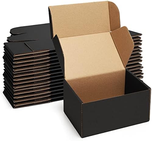 Poever Shipping Boxes 6x4x3 inches Black Small Mailing Boxes 25 Pack Cardboard Corrugated Box Mailers