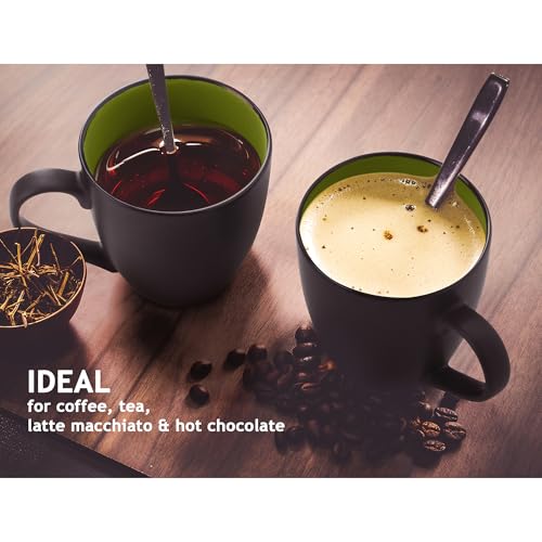 MIAMIO - Set of 6 Stoneware Coffee Mugs 12 Ounce/Cup Set - Le Papillon Collection (Black-Green) - Image 3
