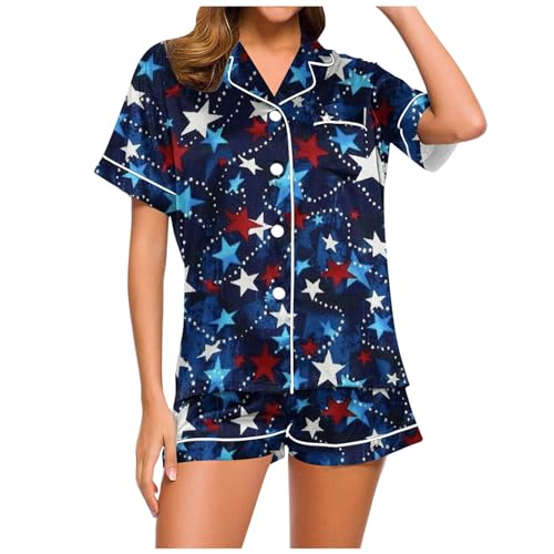 Pijama Mujer Satén Sexy, Pijama Sexy MujerConjunto De Manga Corta Ropa De Dormir Dos Piezas Camisa Atrapada Y Pantalones Cortos Impresos Ligero Y Cómodo Ropa De Interior